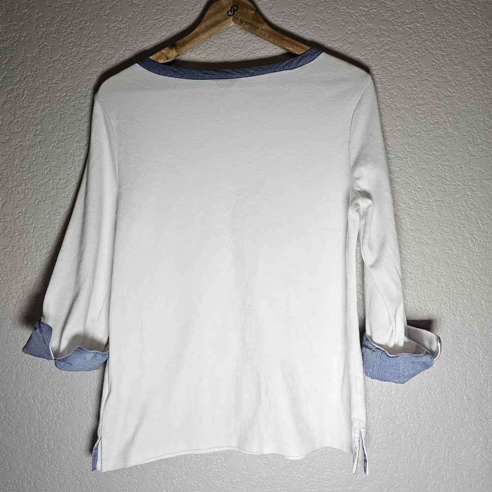 Nautica Women's 3/4 Cuffed Sleeve White Chambray Casual Top Size Large - Picture 8 of 8